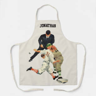 Vintage Sports Baseball Players Safe at Home Plate Apron