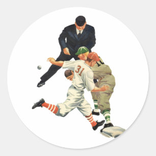 Vintage Sports Baseball Players Safe at Home Plate Classic Round Sticker