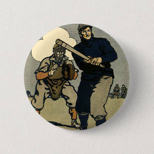 Vintage Sports Baseball Players, Stylised Art 6 Cm Round Badge