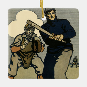 Vintage Sports Baseball Players, Stylised Art Ceramic Ornament