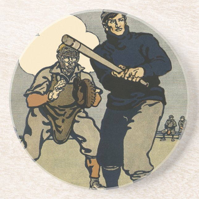 Vintage Sports Baseball Players, Stylised Art Coaster (Front)