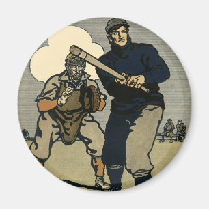 Vintage Sports Baseball Players, Stylised Art Magnet