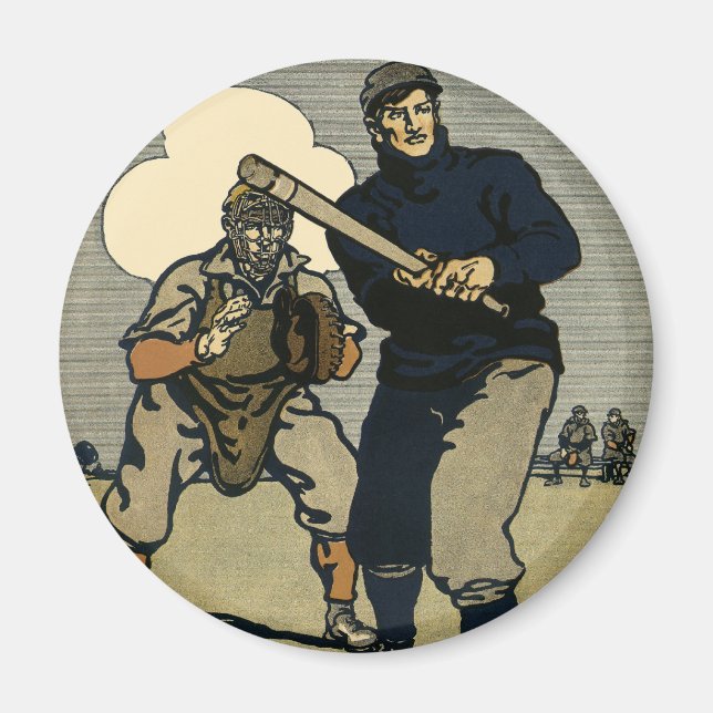 Vintage Sports Baseball Players, Stylised Art Magnet (Front)