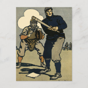Vintage Sports Baseball Players, Stylised Art Postcard