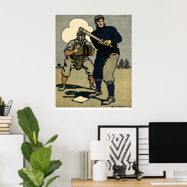 Vintage Sports Baseball Players, Stylised Art Poster (Home Office)