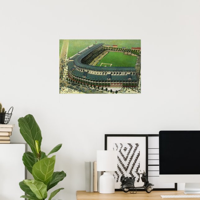 Vintage Sports Baseball Stadium, Aerial View Poster (Home Office)