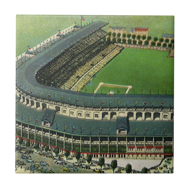 Vintage Sports Baseball Stadium, Aerial View Tile (Front)