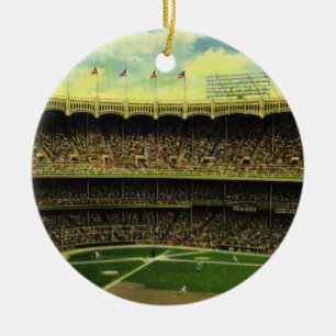 Vintage Sports Baseball Stadium with Crowds Ceramic Tree Decoration