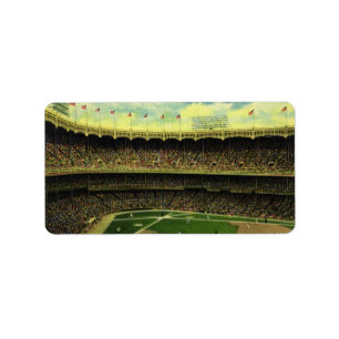 Vintage Sports Baseball Stadium with Crowds Label