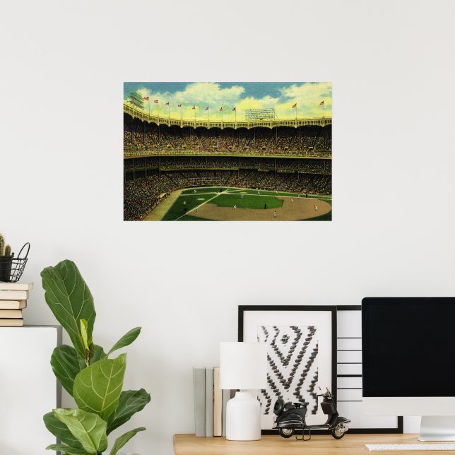 Vintage Sports Baseball Stadium with Crowds Poster (Home Office)