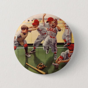Vintage Sports Baseball Team, Boys Roughhousing 6 Cm Round Badge