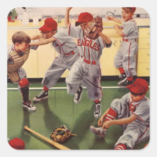 Vintage Sports Baseball Team, Boys Roughhousing Square Sticker