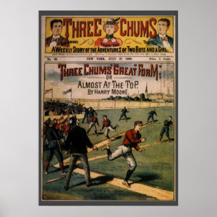 Vintage Sports Baseball Three Chums Magazine Cover Poster