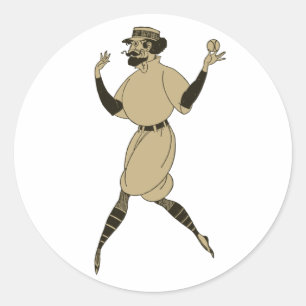 Vintage Sports Baseball, Victorian Baseball Player Classic Round Sticker