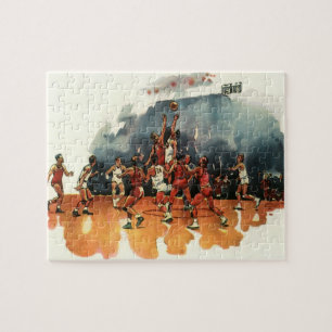 Vintage Sports Basketball Game, Basketball Players Jigsaw Puzzle