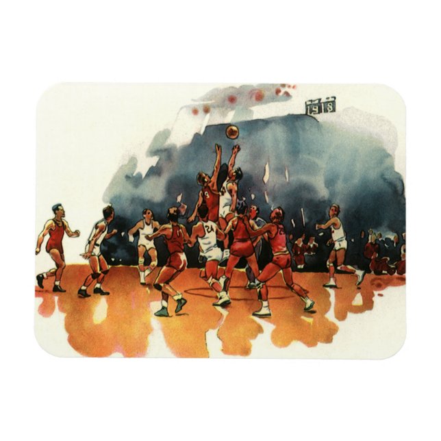 Vintage Sports Basketball Game, Basketball Players Magnet (Horizontal)
