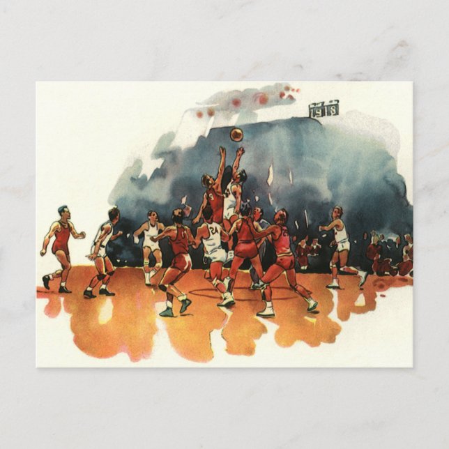 Vintage Sports Basketball Game, Basketball Players Postcard (Front)