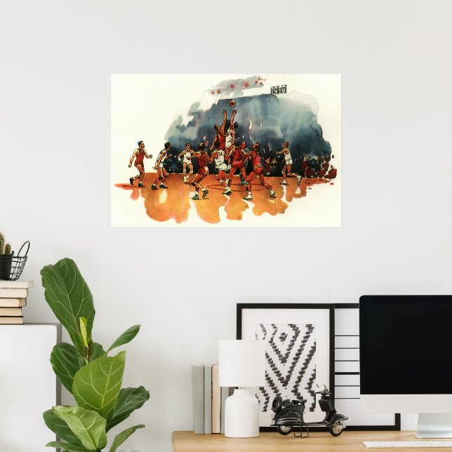 Vintage Sports Basketball Game, Basketball Players Poster (Home Office)