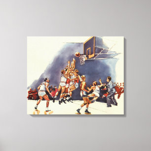 Vintage Sports Basketball, Players in a Game Canvas Print