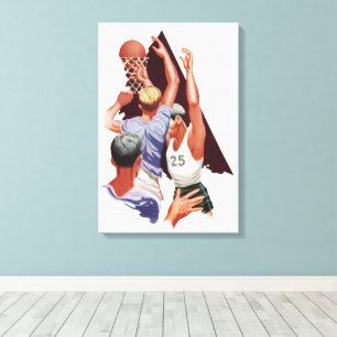 Vintage Sports, Basketball Players in a Game Canvas Print