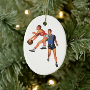 Vintage Sports, Basketball Players in a Game Ceramic Tree Decoration