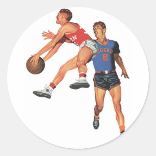 Vintage Sports, Basketball Players in a Game Classic Round Sticker