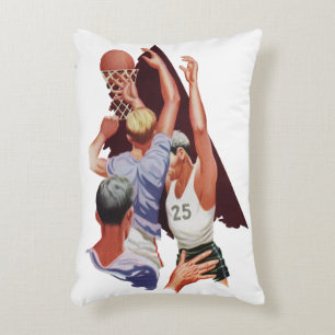 Vintage Sports, Basketball Players in a Game Decorative Cushion