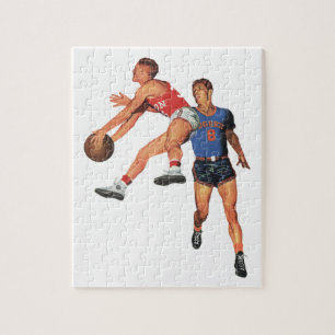 Vintage Sports, Basketball Players in a Game Jigsaw Puzzle