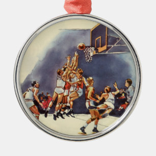 Vintage Sports Basketball, Players in a Game Metal Tree Decoration