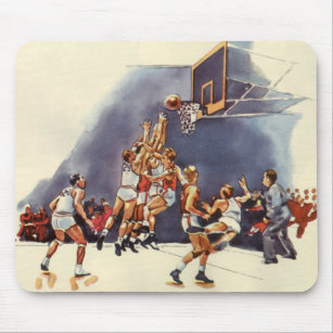 Vintage Sports Basketball, Players in a Game Mouse Mat