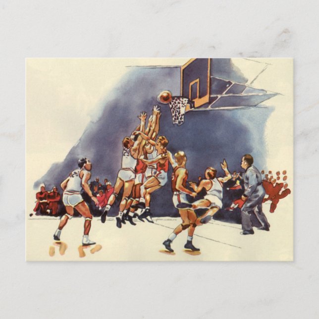 Vintage Sports Basketball, Players in a Game Postcard (Front)