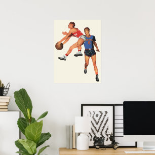 Vintage Sports, Basketball Players in a Game Poster