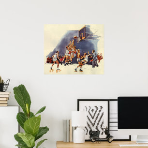 Vintage Sports Basketball, Players in a Game Poster