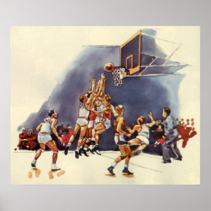 Vintage Sports Basketball, Players in a Game Poster