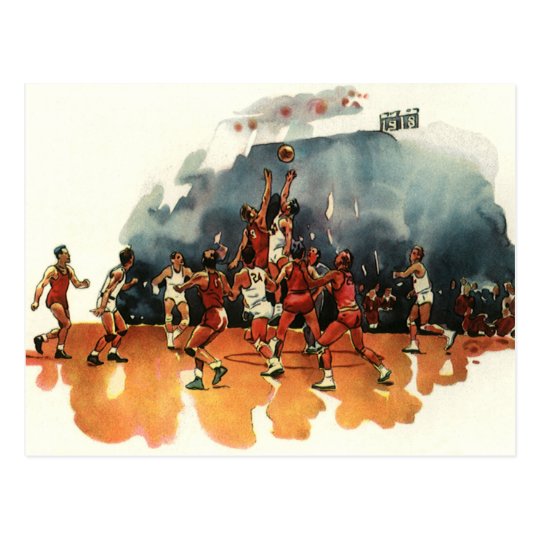 Vintage Sports, Basketball Players Playing a Game Postcard