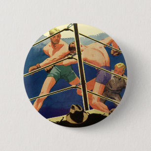 Vintage Sports Boxing, Boxers During a Match 6 Cm Round Badge