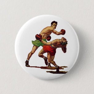 Vintage Sports Boxing, Boxers in a Fight 6 Cm Round Badge