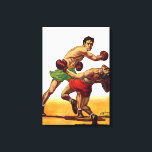 Vintage Sports Boxing, Boxers in a Fight Canvas Print<br><div class="desc">Vintage illustration sports boxing match design with two fighters in the ring. The men are fighting,  one boxer delivers a knock out punch and the other man goes down for the count.</div>