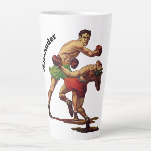 Vintage Sports Boxing, Boxers in a Fight Latte Mug