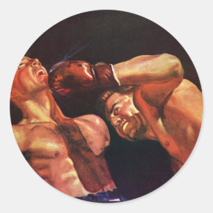 Vintage Sports Boxing, Boxers Punching Fight Classic Round Sticker