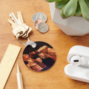 Vintage Sports Boxing, Boxers Punching Fight Key Ring