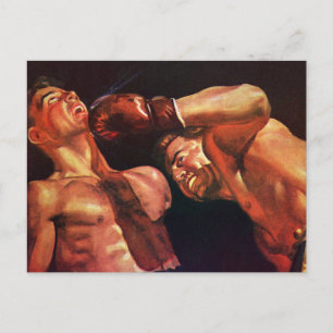 Vintage Sports Boxing, Boxers Punching Fight Postcard