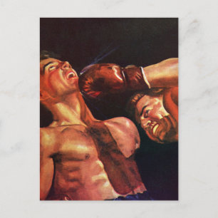 Vintage Sports Boxing, Boxers Punching Fight Postcard