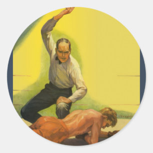 Vintage Sports Boxing, Referee with Boxer Knockout Classic Round Sticker