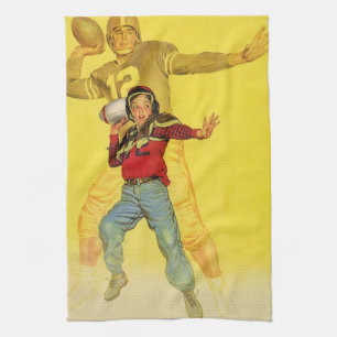 Vintage Sports, Boy as Future Football Quarterback Tea Towel