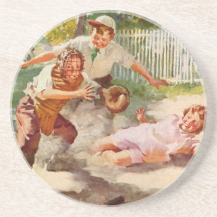 Vintage Sports, Children Play Stickball Baseball Coaster