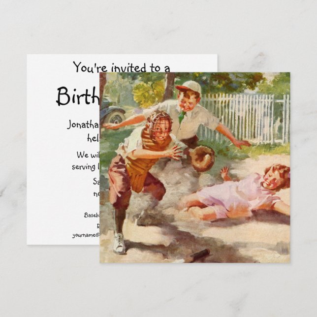 Vintage Sports, Children Play Stickball Baseball Invitation (Front/Back)