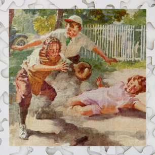 Vintage Sports, Children Play Stickball Baseball Jigsaw Puzzle