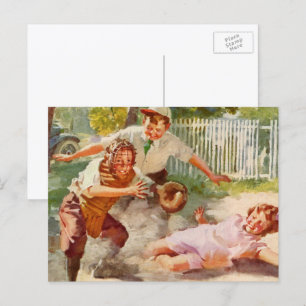 Vintage Sports, Children Play Stickball Baseball Postcard