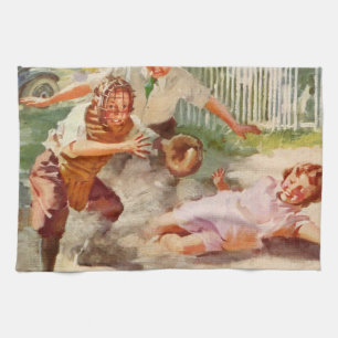 Vintage Sports, Children Play Stickball Baseball Tea Towel